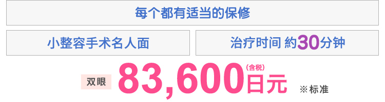 ハーフタレント顔 プランに応じた保証付き 施術時間約30分  両目 83,600円(税込)