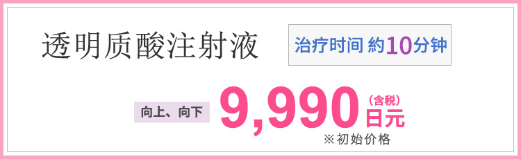 ヒアルロン酸注射＜唇＞　上・下　各9,990円 施術時間10分 ※初回価格