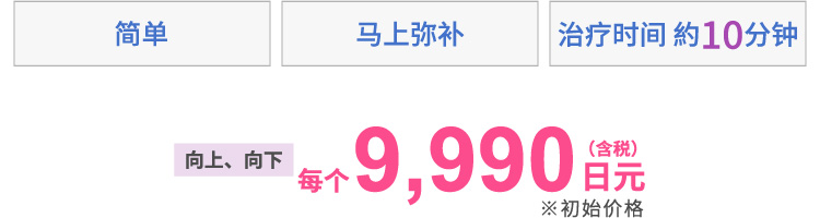 お手軽・施術時間10分・すぐメイクOK・即効性　上下各9,990円(税込)※初回価格